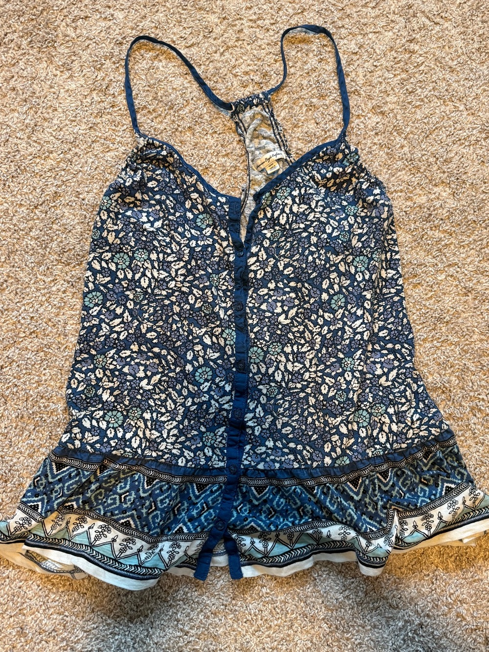 Vintage American Eagle Outfitters Blue Floral tank with Navy Trim